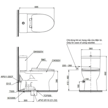 Bồn Cầu 2 Khối TOTO CS302DT10#W Nắp Êm TC395VS