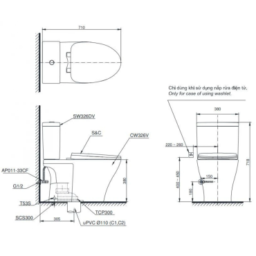 Bồn Cầu 2 Khối TOTO CS326DT10 Nắp Êm TC395VS