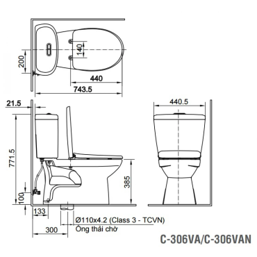 Bồn Cầu INAX C-306VAN (C306VAN)2 Khối Nắp Êm