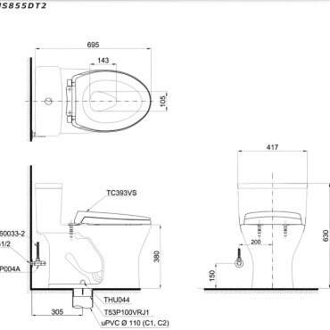Bồn Cầu TOTO MS855DT2 Một Khối Nắp TC393VS