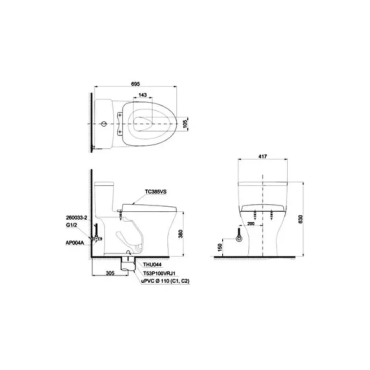 Bồn Cầu TOTO MS855DT3 Một Khối Nắp TC385VS