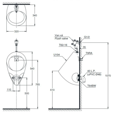 Bồn Tiểu Nam TOTO U104W/F#W (U104W-F) Treo Tường 