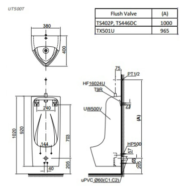 Bồn Tiểu Nam TOTO UT500T#XW Treo Tường