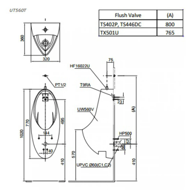 Bồn Tiểu Nam TOTO UT560T#XW Treo Tường