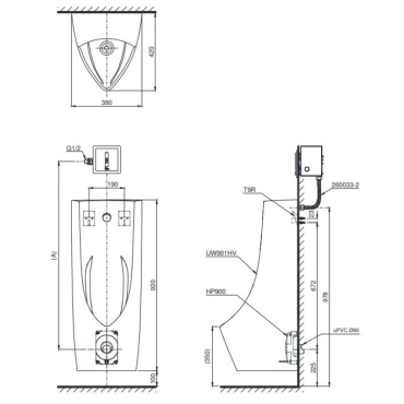 Bồn Tiểu Nam TOTO UT901H#XW Treo Tường 0.5L