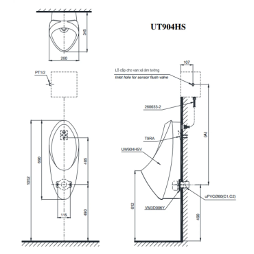 Bồn Tiểu Nam TOTO UT904HN#XW (UT904HS) Treo Tường