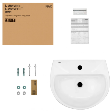 Chậu Rửa Lavabo Inax L-285V (L285V) Treo Tường 497x426 mm