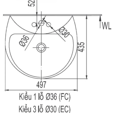 Chậu Rửa Lavabo Inax L-285V (L285V) Treo Tường 497x426 mm