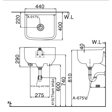 Chậu Rửa Lavabo Inax S-17V (S17V) Đa Năng Treo Tường