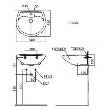 Chậu Rửa Lavabo TOTO LT300C Treo Tường