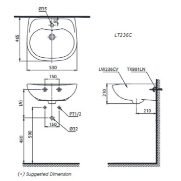 Chậu Rửa Mặt Lavabo TOTO LT236CS Treo Tường