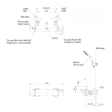 Củ sen tắm nhiệt độ GG Series TOTO TBV03431V