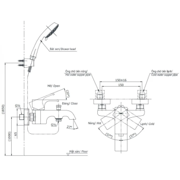 Củ Sen Tắm TOTO TBG08302V (TBG08302VA) Nóng Lạnh