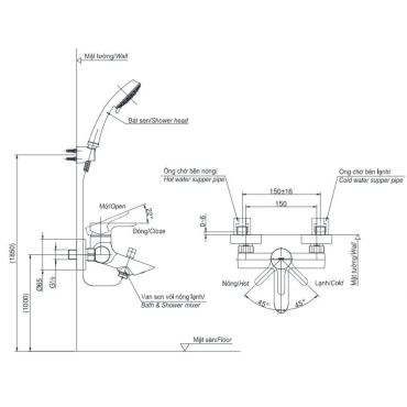 Củ Sen Tắm TOTO TBS01302V Nóng Lạnh