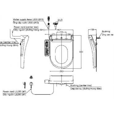 Nắp Rửa Điện Tử Washlet TOTO TCF33370GAA Giấu Dây S2