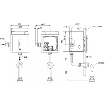Van Xả Tiểu Nam TOTO TTUE602DN Cảm Ứng Dùng Pin Âm Tường Xả 3 Lít