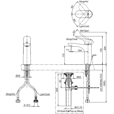Vòi Lavabo TOTO TLG01301V Nóng Lạnh Thân Thấp 