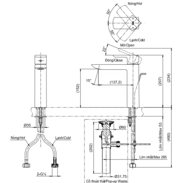 Vòi Lavabo TOTO TLG02304V Nóng Lạnh Thân Vừa