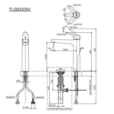 Vòi Lavabo TOTO TLG03305V Nóng Lạnh Thân Cao
