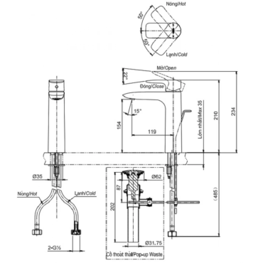 Vòi Lavabo TOTO TLG04304V Nóng Lạnh Thân Vừa