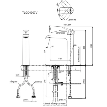 Vòi Lavabo TOTO TLG04307V Nóng Lạnh Thân Cao