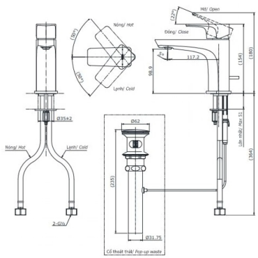 Vòi Lavabo TOTO TLG07301V Nóng Lạnh Thân Thấp