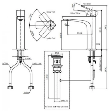 Vòi Lavabo TOTO TLG07303V Nóng Lạnh Cổ Cao Thân Vừa