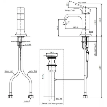 Vòi Lavabo TOTO TLG08301V Nóng Lạnh Thân Thấp