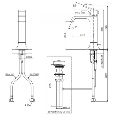Vòi Lavabo TOTO TLG08303V Nóng Lạnh Cổ Cao Thân Vừa