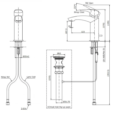 Vòi Lavabo TOTO TLG09301V Nóng Lạnh Thân Thấp