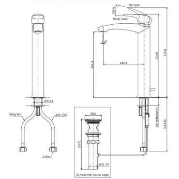 Vòi Lavabo TOTO TLG09305V Nóng Lạnh Cổ Cao Thân Cao