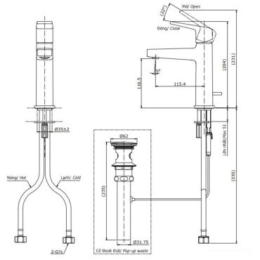 Vòi Lavabo TOTO TLG10301V Nóng Lạnh Thân Thấp