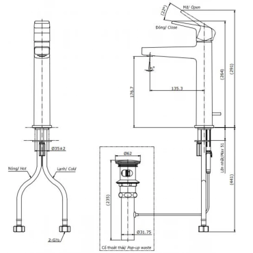 Vòi Lavabo TOTO TLG10303V Nóng Lạnh Cổ Cao Thân Vừa
