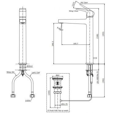 Vòi Lavabo TOTO TLG10305V Nóng Lạnh Cổ Cao Thân Cao