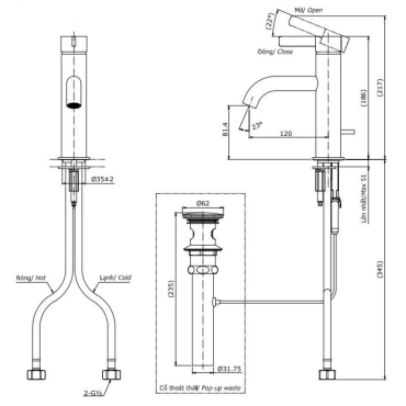 Vòi Lavabo TOTO TLG11301V Nóng Lạnh Thân Thấp