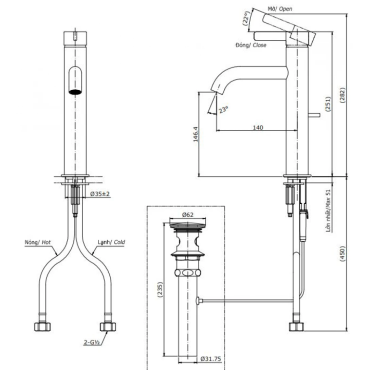 Vòi Lavabo TOTO TLG11303V Nóng Lạnh Cổ Cao Thân Vừa