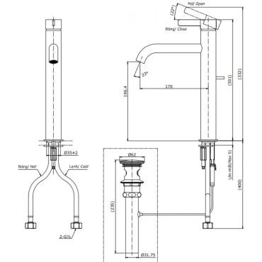 Vòi Lavabo TOTO TLG11305V Nóng Lạnh Cổ Cao Thân Cao