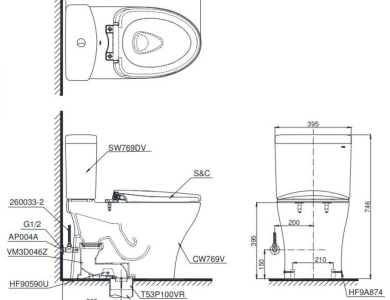 Bồn Cầu TOTO CS769DRT8 (CS769DT8) Hai Khối Nắp TC600VS
