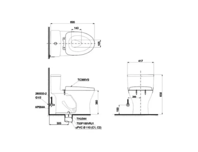 Bồn Cầu TOTO MS855DT3 Một Khối Nắp TC385VS