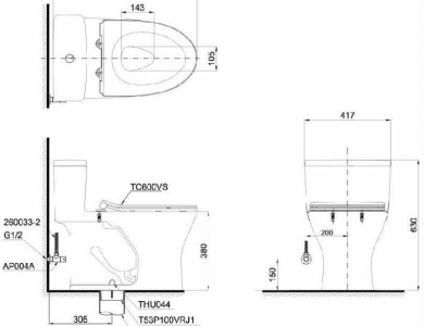 Bồn Cầu TOTO MS855DT8 Một Khối Nắp TC600VS