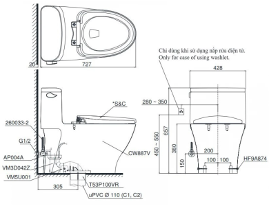 Bồn Cầu TOTO MS887RT8 (MS887T8) Một Khối Nắp TC600VS