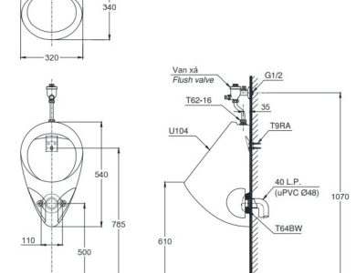 Bồn Tiểu Nam TOTO U104W/F#W (U104W-F) Treo Tường 