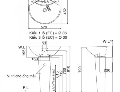 Chậu Lavabo Inax L-288V/L-288VD Treo Tường Kèm Chân Dài