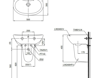 Chậu Lavabo TOTO LHT240CS Treo Tường Chân Ngắn