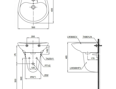 Chậu Lavabo TOTO LHT300CR Treo Tường Chân Ngắn