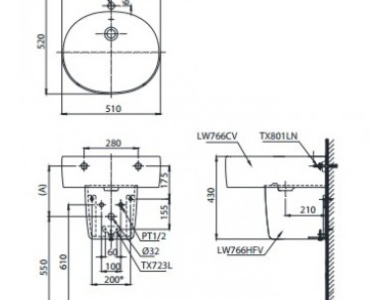 Chậu Lavabo TOTO LHT766CR Treo Tường Chân Ngắn