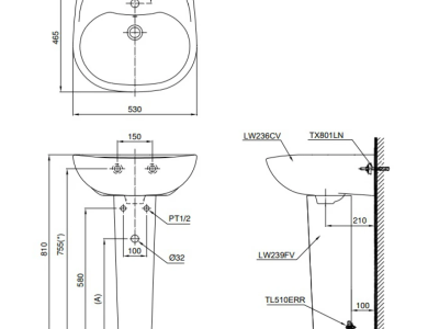 Chậu Lavabo TOTO LPT236CS Treo Tường Chân Dài