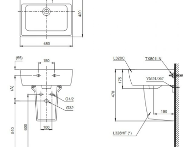 Chậu Rửa Mặt Lavabo TOTO LHT328C#XW Chữ Nhật Treo Tường Chân Ngắn