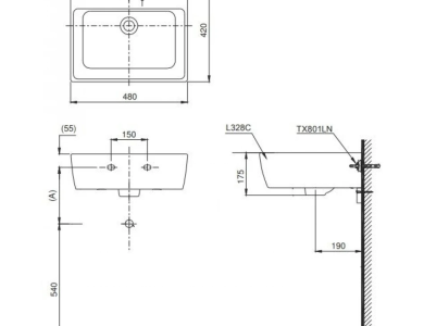 Chậu Rửa Mặt Lavabo TOTO LT328C#XW Treo Tường 480x420 mm